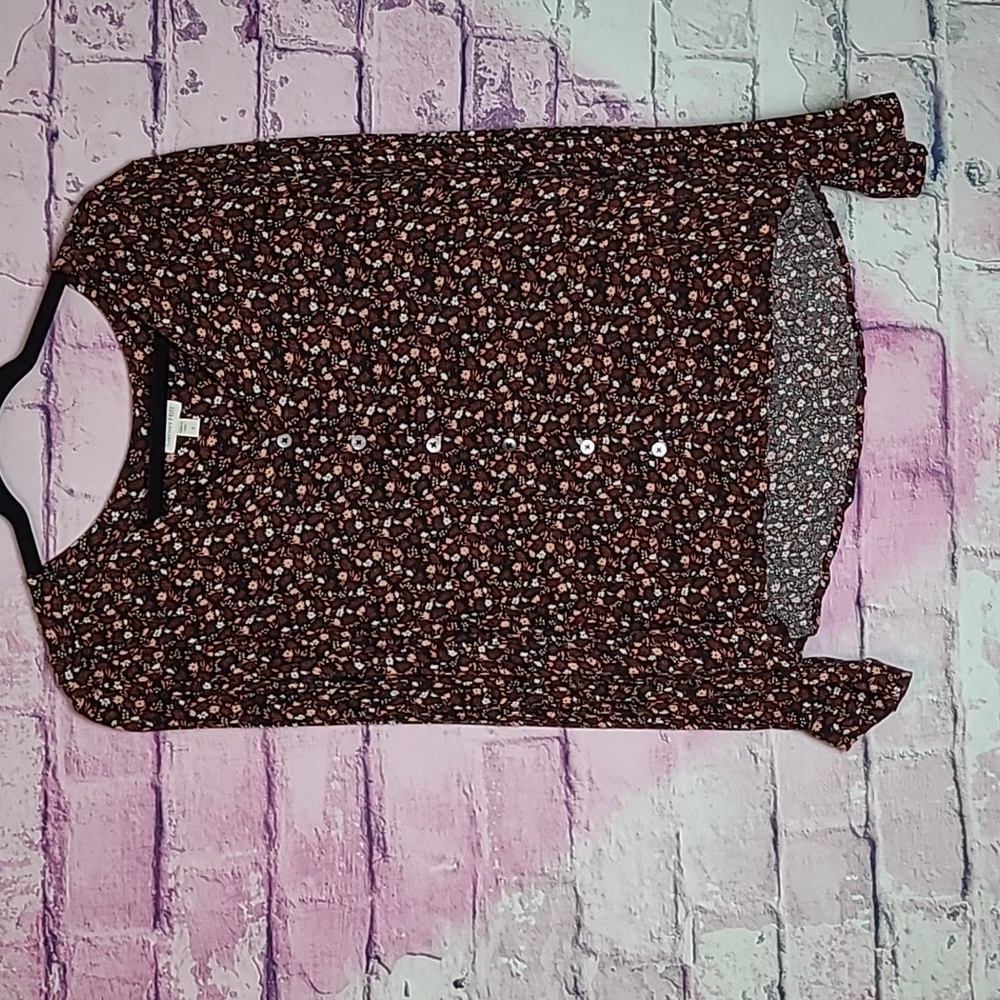 GARNET HILL BLACK MICRO FLORAL LEAF BOTANICAL PRINTED BOHO BUTTON FRONT BLOUSE 8